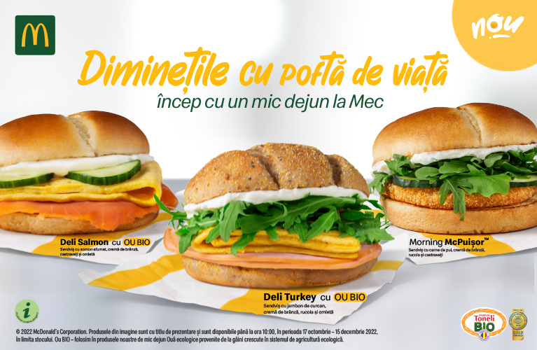 McDonald’s aduce trei noi sandvișuri fresh în meniul de mic dejun, pentru dimineți cu poftă de viață